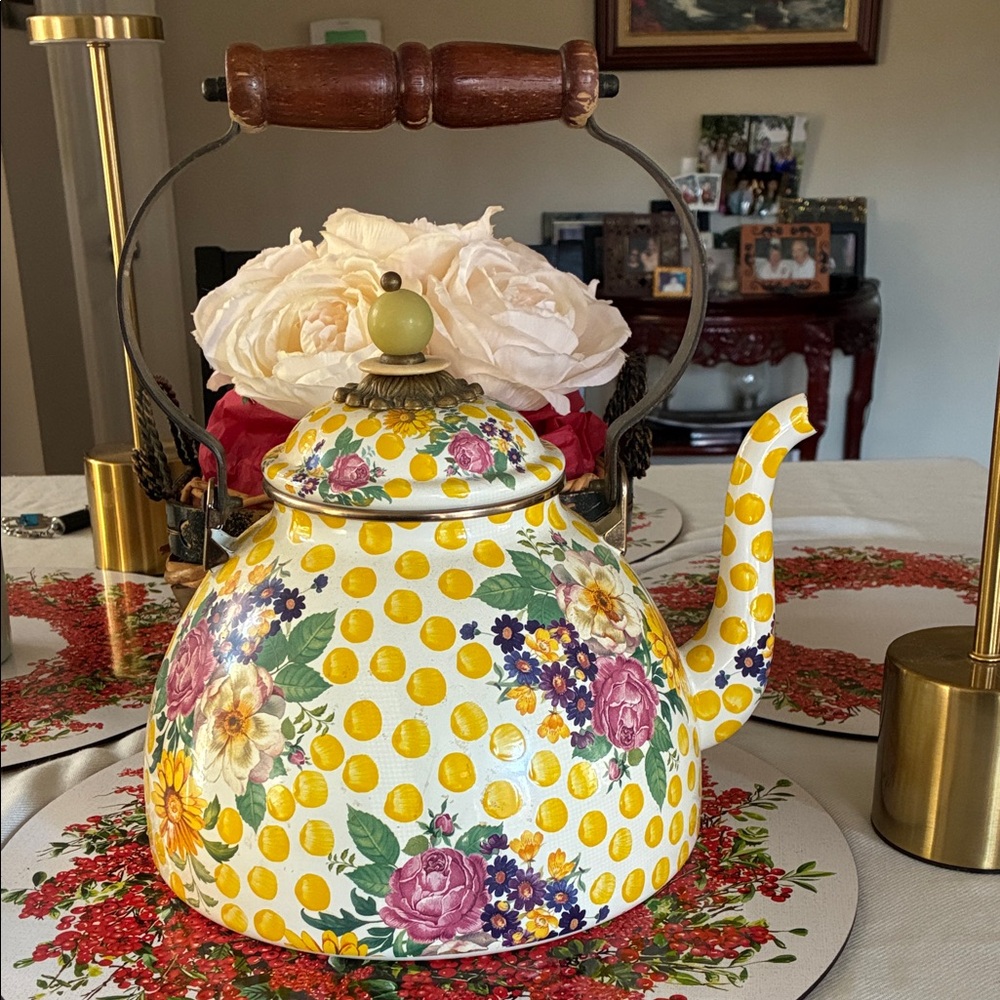 MacKenzie Childs Buttercup 3 Quart Tea Kettle - Displayed only